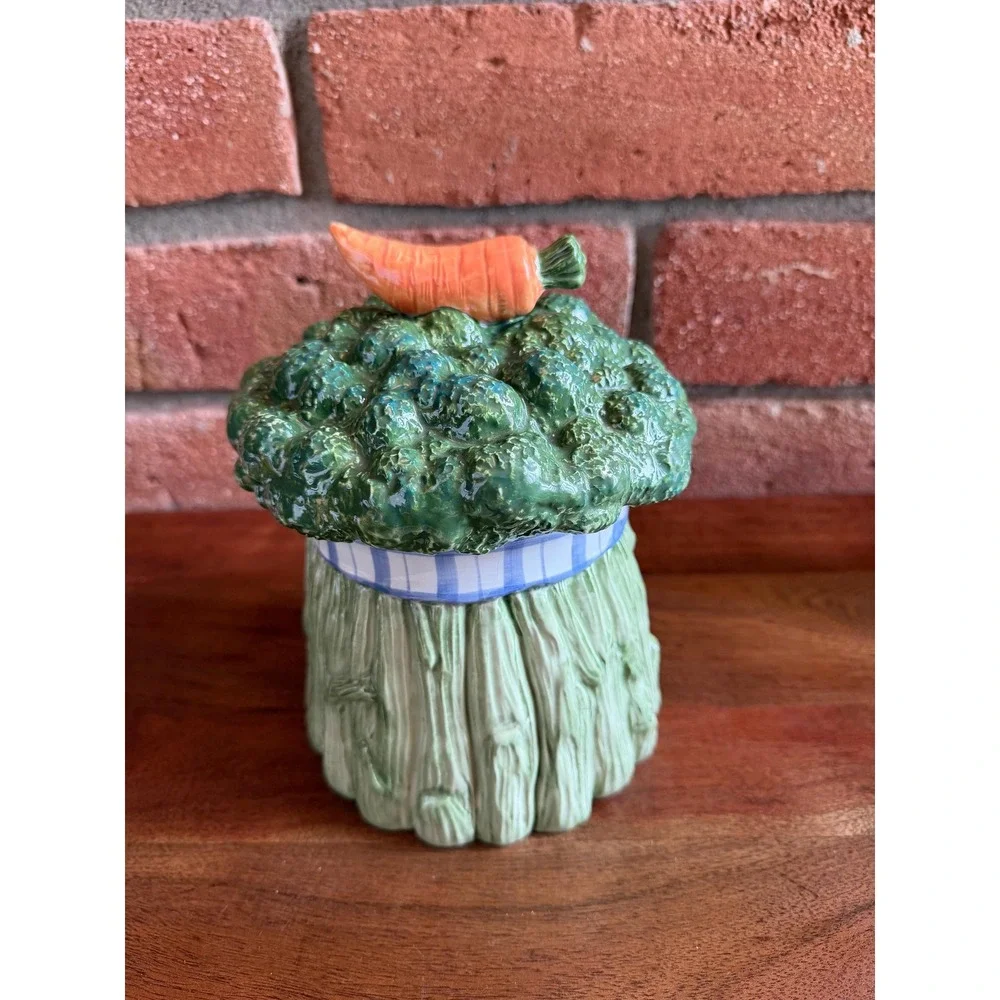 Vintage Fitz & Floyd Ceramic Broccoli Carrot Canister Cookie Jar